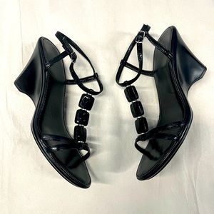 Nine West Black Wedge Sandals Size 9